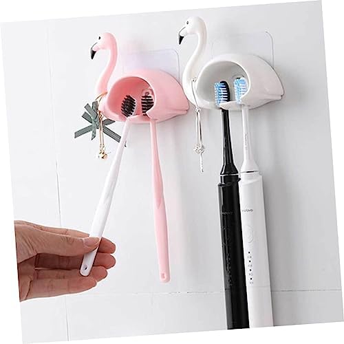 2pcs Pink Flamingo Wall-Mounted Toothbrush Holder