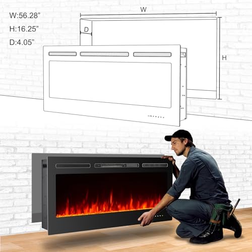 CharaVector 60 Inch Electric Fireplace with Remote Control and Touch Screen Black
