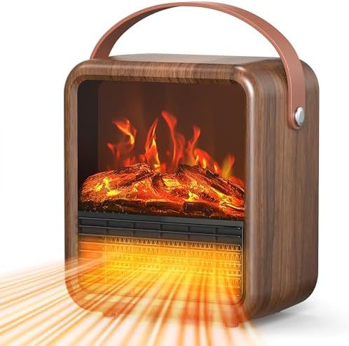 Riseon Small Portable Electric Fireplace Heater with 3D Flame and Thermostat