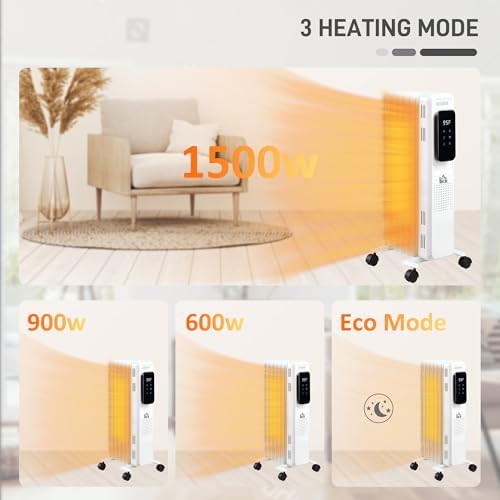 HOMCOM 2475 Electric Space Heater with 3 Modes Timer Remote 1500W White