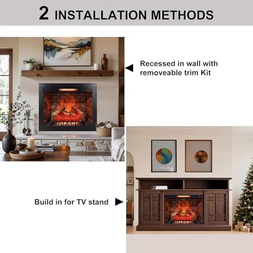 Innoflame 33 Electric Fireplace Insert Realistic Flame Crackling Sound 1500W Black
