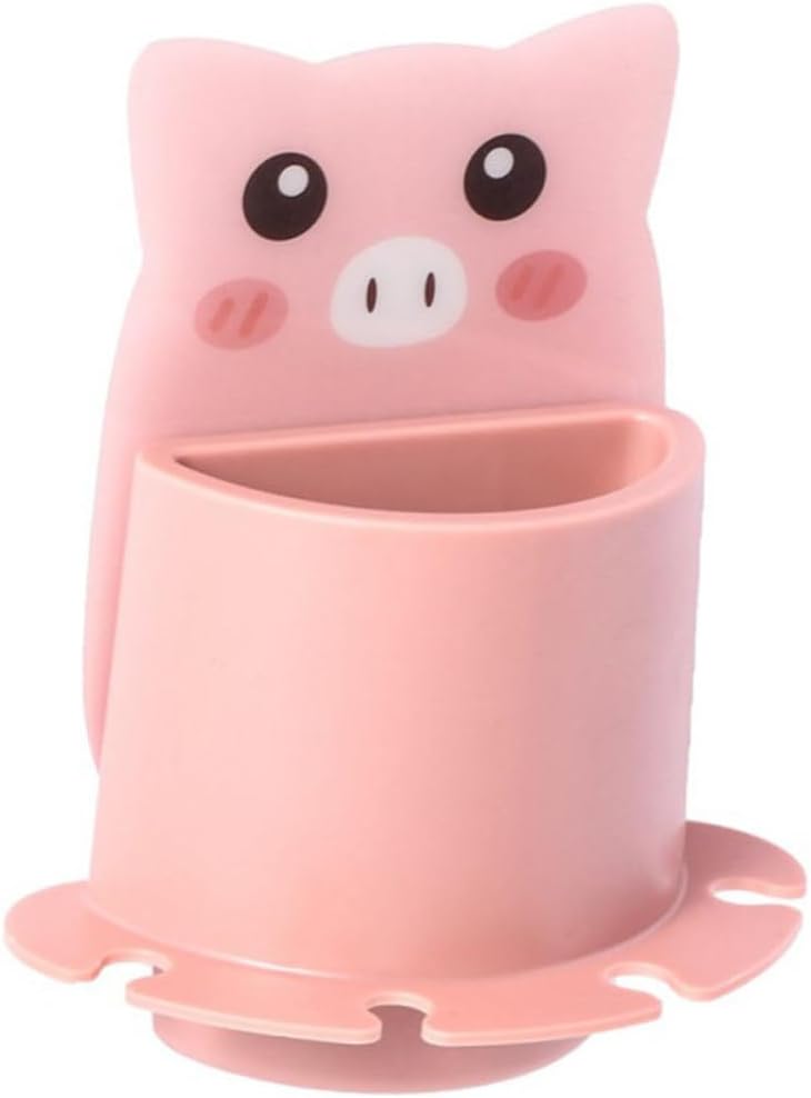 VOSAREA Cute Pig Toothbrush Holder Wall Mounted Storage Rack