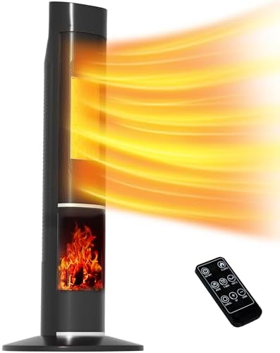 Uthfy 32 1500W Tower Heater with Flame and Thermostat
