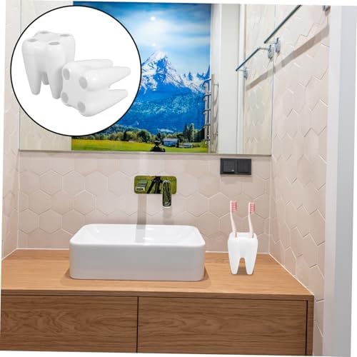 2pcs Cute Tooth Shaped Brush Holder for Bathroom
