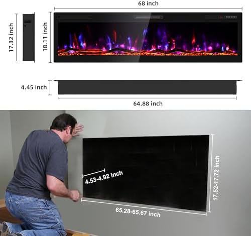 BREEZEHEAT 68 Inch Electric Fireplace with Log and HD Flame