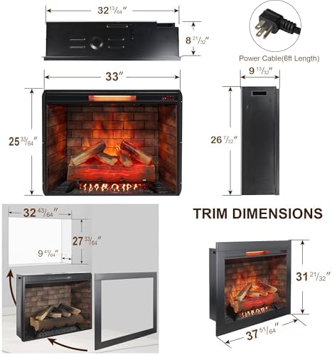 Innoflame 33 Electric Fireplace Insert Realistic Flame Crackling Sound 1500W Black