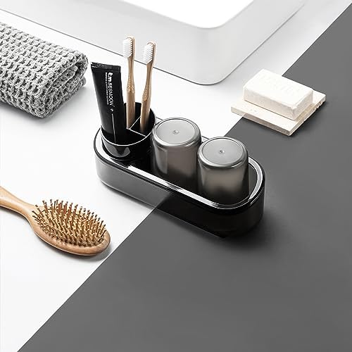Black Toothbrush Holder Set with 2 Cups for Bathroom
