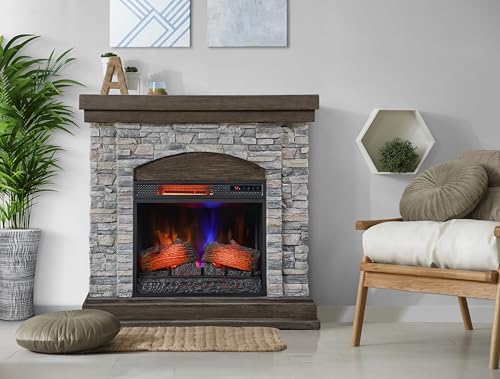 Duraflame Wall Mantel Electric Fireplace Smoky Gray Stone