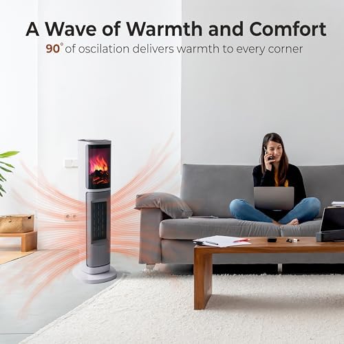 Comfort Zone Tower Heater with 3D Flame and Remote Control 1