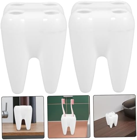 2pcs Cute Tooth Shaped Brush Holder for Bathroom