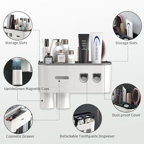 TuCao Toothbrush Holder with Dual Toothpaste Dispenser Kit