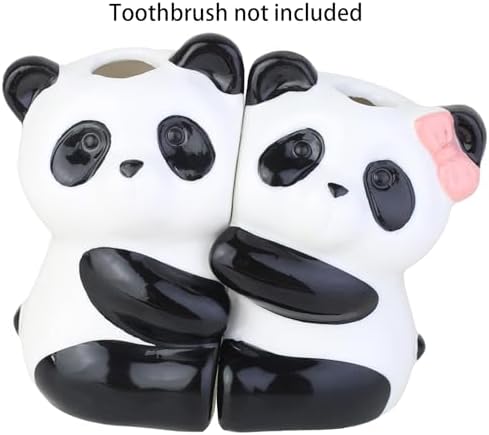 2 Pcs Ceramic Panda Hug Toothbrush Holder - Cute Animal Shape Bathroom Organizer