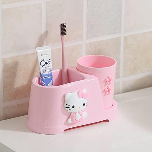 Girls Pink Kitty Toothbrush Holder Set