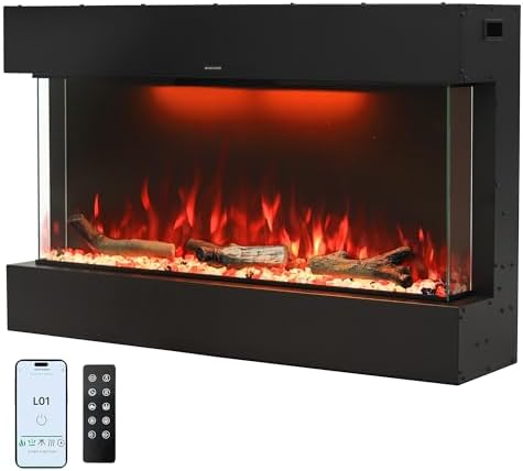 Masarflame 36 WiFi Electric Fireplace with 3-Sided Glass Design