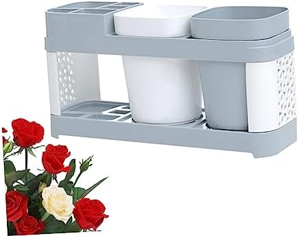 ABOOFAN Toothbrush and Toothpaste Holder with 2 Cups and 5 Slots