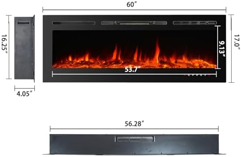 CharaVector 60 Inch Electric Fireplace with Remote Control and Touch Screen Black