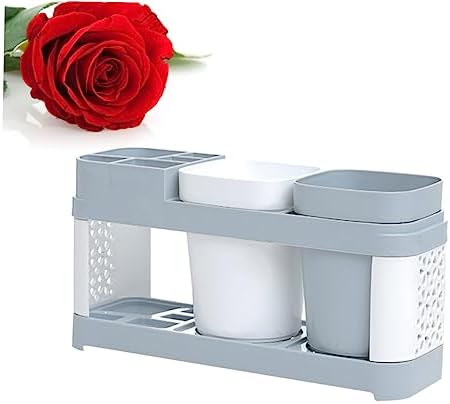 FELTECHELECTR Travel Toothbrush Holder with 2 Cups and 5 Slots