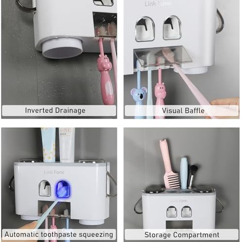 WREWING Multifunctional Toothbrush Holder with 4 Slots and 2 Squeezers Blue