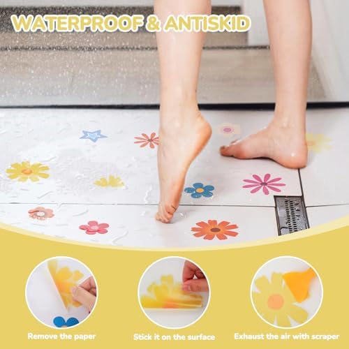 PRATIQUE Non Slip Bathtub Stickers Flower Design
