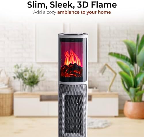 Comfort Zone Tower Heater with 3D Flame and Remote Control 1