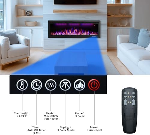 Rodalflame 50 Inch WiFi Electric Fireplace Insert with Thermostat and Smart App Control