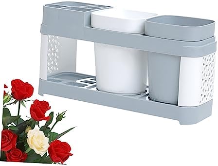 FELTECHELECTR Travel Toothbrush Holder with 2 Cups and 5 Slots