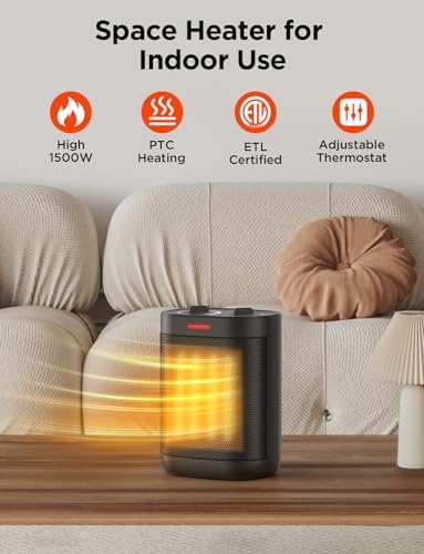 Chikit 1500W PTC Ceramic Space Heater with Adjustable Thermostat 1