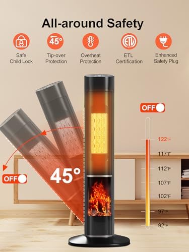 Uthfy 32 Electric Heater with 80 Oscillation and Flame for Large Rooms
