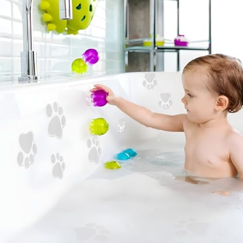 20 Pcs Non-Slip Bathtub Stickers with Grey Paw Prints