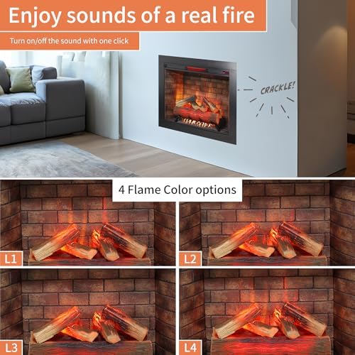 Innoflame 33 Electric Fireplace Insert Realistic Flame Crackling Sound 1500W Black