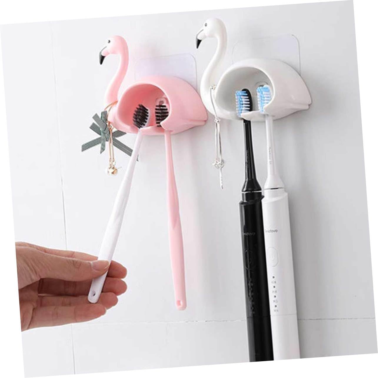2pcs Pink Flamingo Wall-Mounted Toothbrush Holder