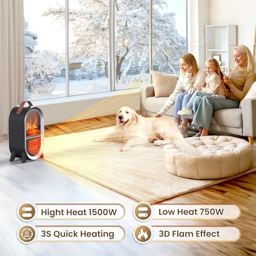 Riseon 1500W750W Electric Fireplace Heater with 3D Flame