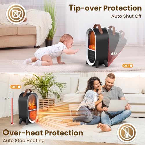 Riseon 1500W750W Electric Fireplace Heater with 3D Flame