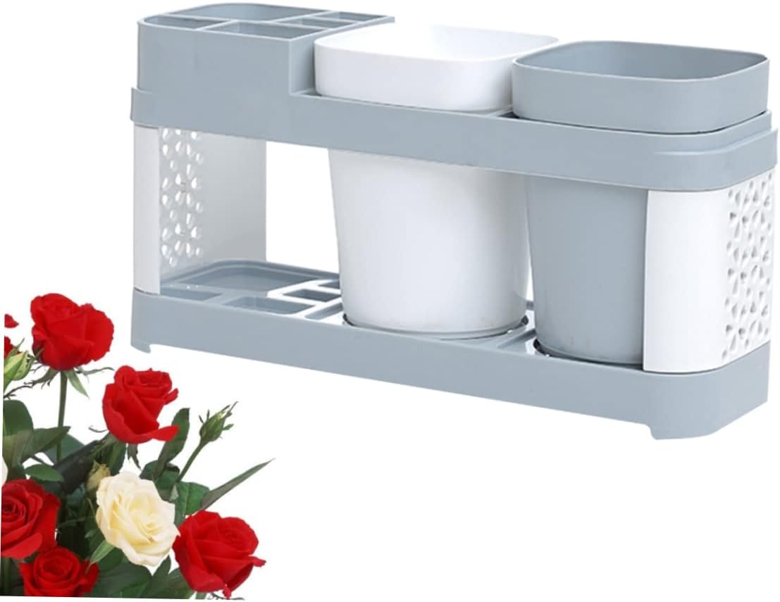 SHOWERORO Toothbrush Toothpaste Holder with 5 Slots and Cup Storage