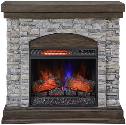 Duraflame Wall Mantel Electric Fireplace Smoky Gray Stone