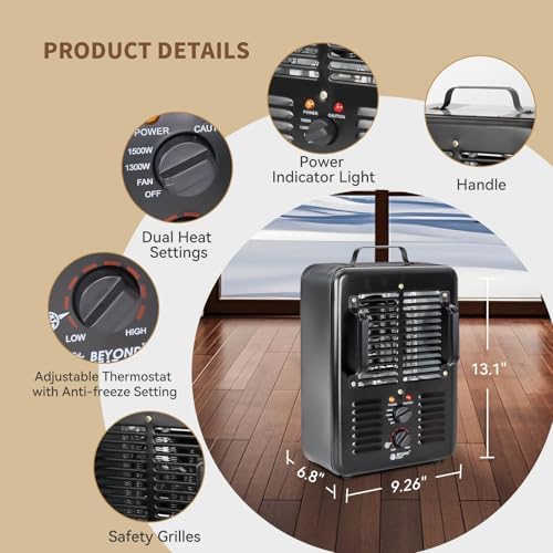 Milkhouse Space Heater with Thermostat and 3 Heat Settings