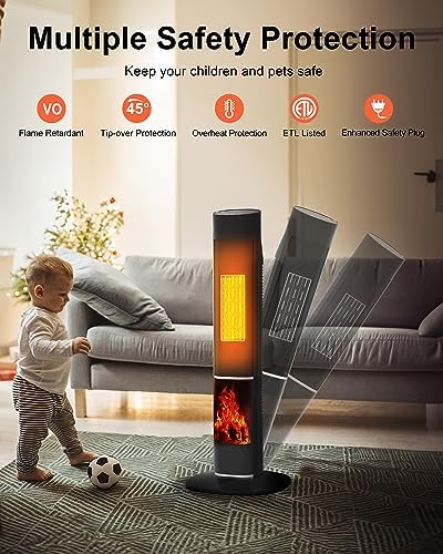 Uthfy 32 1500W Tower Heater with Flame and Thermostat