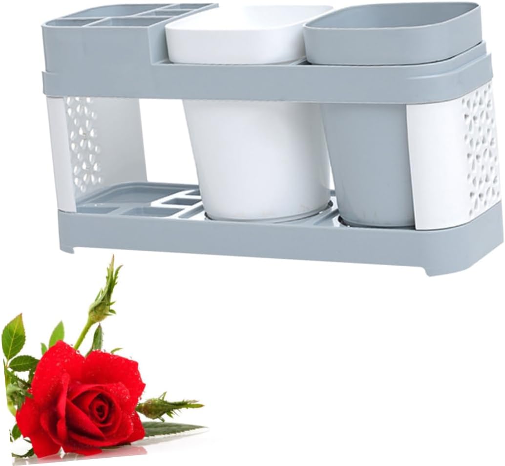 STOBAZA 2 Cup Toothbrush and Toothpaste Holder