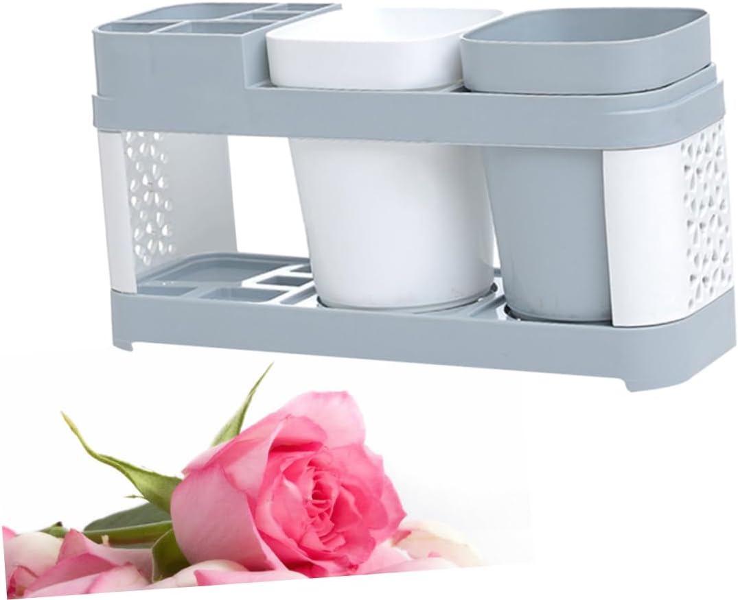 FELTECHELECTR Travel Toothbrush Holder with 2 Cups and 5 Slots