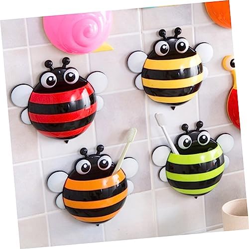 Ciieeo 4pcs Cartoon Bee Wall Mount Toothbrush Holder
