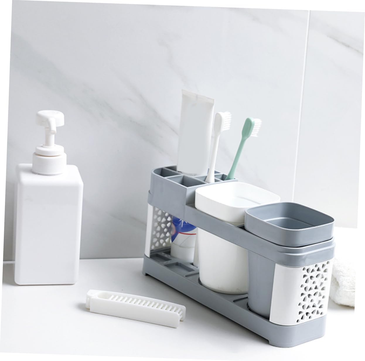 Luxshiny Suction Cup Toothbrush Holder with 2 Cups and 5 Slots