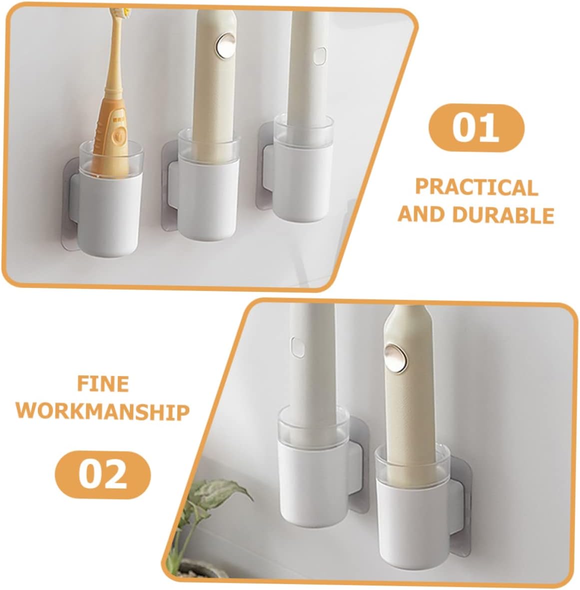 Amosfun 4Pcs Wall-Mounted Electric Toothbrush Holder Organizer