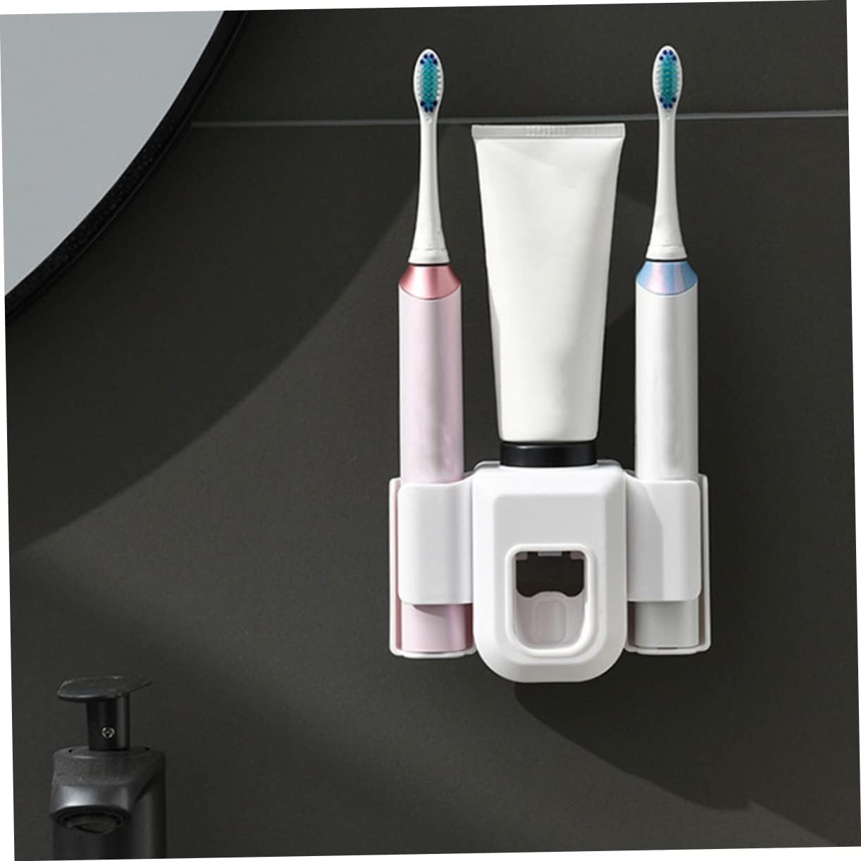 Unomor Wall Mount Toothbrush Holder with Toothpaste Dispenser
