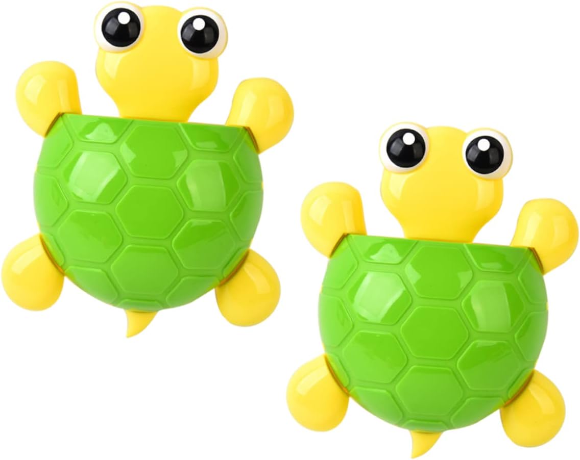 2Pcs Suction Cup Toothbrush Holder with Cute Turtle Design