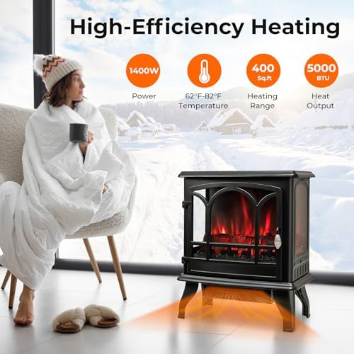 GOFLAME 23 Electric Fireplace Stove with 3-Level Flame and 6H Timer