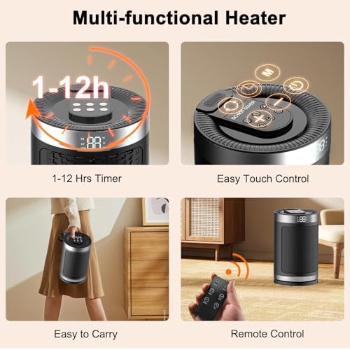 Feculs Official 1500W PTC Ceramic Space Heater with Timer and ECO Mode