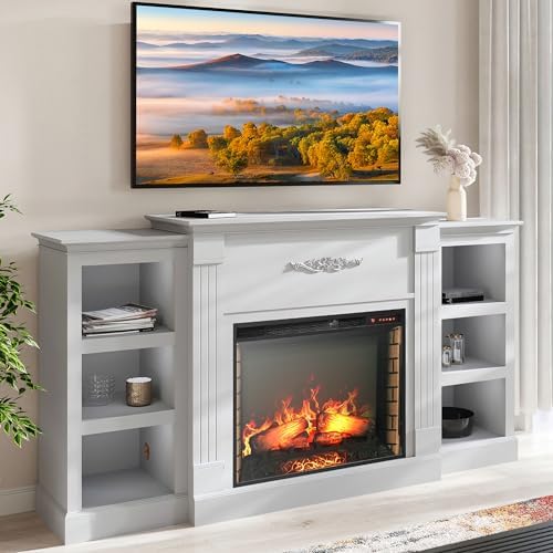 BELLEZE Modern 70 Electric Fireplace with Shelves and Sound