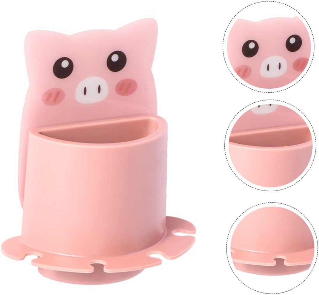 VOSAREA Cute Pig Toothbrush Holder Wall Mounted Storage Rack