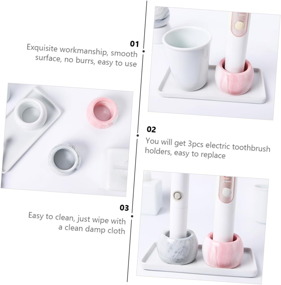Amosfun 3pcs Marble Electric Toothbrush Holder
