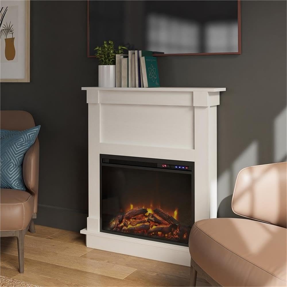 Ameriwood Home Ellsworth Electric Fireplace with Mantel White
